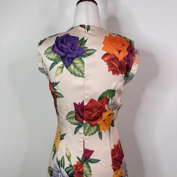 Commission Cold Shoulder Sheath Dress Organza Floral Raw Edge Avant Garde Size 4 - Picture 10 of 14